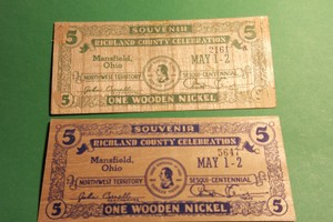 1938 Richland County Ohio Celebration Set of 4 One Wooden Nickels