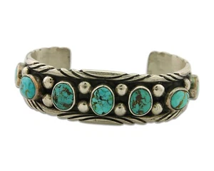 Navajo Bracelet 925 Silver Turquoise Cuff Artist Signed C.80's - Picture 1 of 7