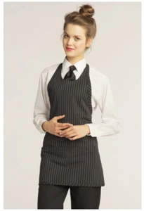 Bib Apron, Scoop Neck, Pockets, Color: B&W Pinstripe, Size: 28" W x 24" L - 3042 - Picture 1 of 1