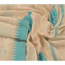 Sanskriti Vintage Dupatta Long Stole Pure Silk Cream Woven Embroidered Scarves