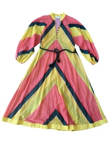 Zimmermann Dress Orange Yellow Estelle Chevron Stripe Cotton Slip Belt Midi 0 - Picture 1 of 15
