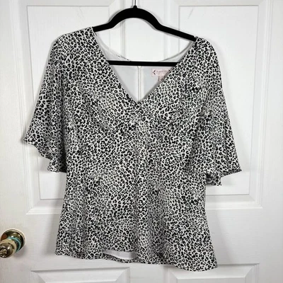 Nanette Lepore Топ женщин M блузка снег леопард трепетать рукав кукла классический - Изображение 1 из 4