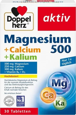 Doppelherz Magnesium 500 + Calcium + Kalium Tabletten (30 Stück), 69.6 g