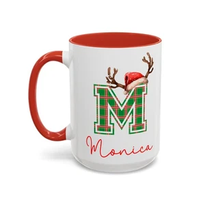 Custom Monogram with Reindeer Antlers Accent Mug | Christmas Initial Custom Mug - Picture 1 of 13