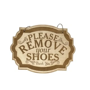 Please Remove Your Shoes - Raw Wood Door Sign 7x9.5in - Picture 1 of 9