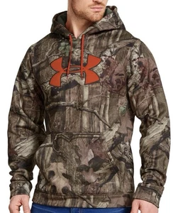 Under Armour Hoodie Mens S Realtree Camo Fleece Orange Logo Lined Hunting - Picture 1 of 10