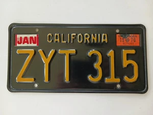 1970 California CA License Plate ZYT 315 Black and Yellow - Picture 1 of 21