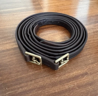 棕色黄铜配件牛皮尼龙芯英国马镫皮革 59 英寸/150 厘米 — 第 1/4 张图片