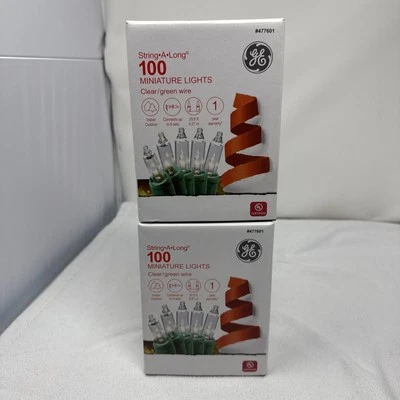 Lot of 2: GE String A Long 100 Clear Mini Lights with Green Wire Cord Christmas - Image 1 of 4