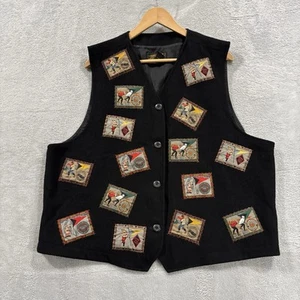 Eddie Bauer Vest Women's XL Button Wool Blend Patches Embroidered Ski Vintage - Picture 1 of 9