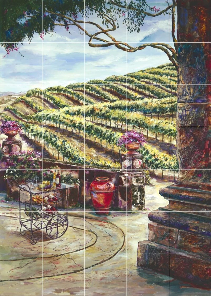 Mural de azulejos de salpicadero de cerámica jardín cocina/baño/ducha - The Wine Vendor Foto 1 de 1