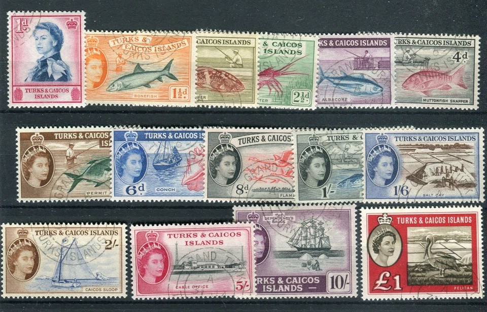 Turks & Caicos QEII 1957 Juego de 15 SG237/50 fino usado Foto 1 de 1