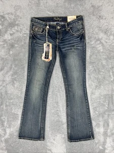 Pantalones de mezclilla Amatista para mujer junior 9 azules tiro bajo corte bota puntada gruesa bolsillos con solapa - Imagen 1 de 12