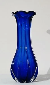 Vintage MCM Large Cobalt Blue Art Glass Vase Murano Style 31cm - Picture 1 of 3