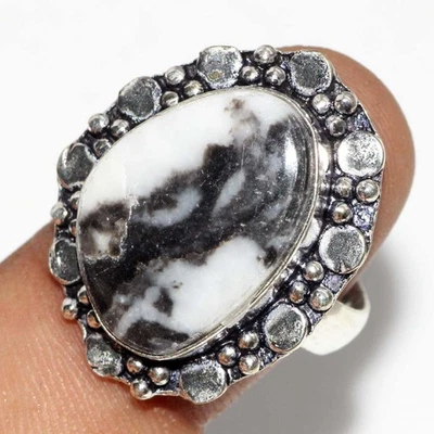 Anillo Turquesa Búfalo Blanco Chapado en Plata 925 Hecho a Mano Talla US 8 GW Foto 1 de 3