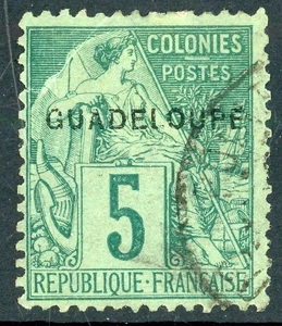 GUADELOUPE 1891 USED #17, FRENCH COLONIES STAMP OVERPRINTED !! J174 - Foto 1 di 2