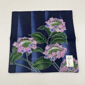 Pañuelo Hankachi Hortensia Índigo Japonés 21" Algodón Aizoma Floral Japón - Imagen 1 de 6