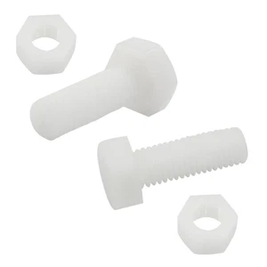 20 Pair M10 X 30Mm Nylon Hex Bolts, White Plastic Hex Bolts Full Thread Hex Head - Picture 1 of 5