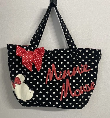 Disney Minnie Mouse Canvas Tote Canvas Polka Dot Bag With Bow - Image 1 of 4
