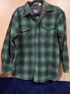 Vintage Pendleton Button Up Checkered Green Navy Plaid - Picture 1 of 8