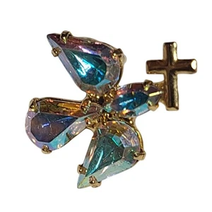 Millefiori Brosche Engelsform goldfarben mit Aurora Borealis Kristallen - Bild 1 von 6
