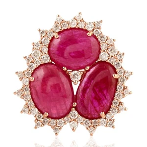 1K Rose Gold Natural Ruby and Diamond Cluster Ring Luxury Cocktail Jewelry Gift - Picture 1 of 7