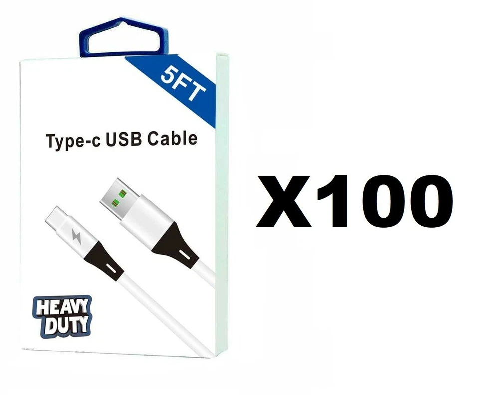 Lote de 100 cables de carga rápida USB a USB-C (5 pies) para teléfonos Samsung Android Foto 1 de 1