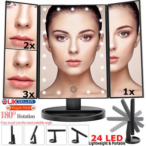 24 LED MAKE-UP FOLDABLE VANITY MIRROR Tabletop Light Up Cosmetic Touch Screen - Picture 1 of 8