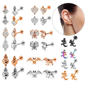 Cartilage Tragus Helix Ear Stud, Crystal Earring, Internally Threaded Gem Labret - Picture 1 of 88