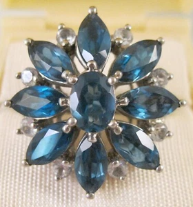 Vintage 7.24ct London Blue Topaz & White Topaz Sterling Silver Ring Size 9 Sgd - Picture 1 of 11