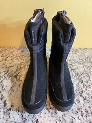 Botas de invierno negras Lands End para mujer talla 9 aisladas sin cordones impermeables zapato para nieve Foto 1 de 4