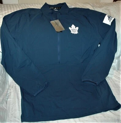 Toronto Maple Leafs 1/4 zip jacket men's MEDIUM Adidas Game Mode NHL NEW w Tags  - Image 1 of 4