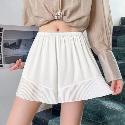 Lady Satin Ice Silk Panty Shorts Underwear Safety Bottoms Sleepwear Frill Solid - Image 1 of 4