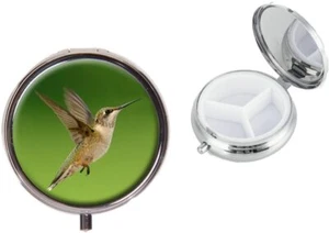 Hummingbird Metal Round Travel Pill Box Vacation Birthday Gift X20 - Picture 1 of 1