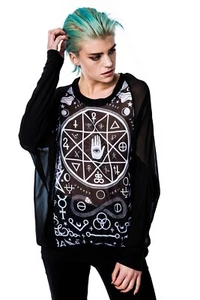 KILLSTAR Cult Cuff Tunic Black Chiffon Sigils and Symbols Top Size M - SOLD OUT - Picture 1 of 4