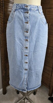 Falda Lápiz Vaquera Retro Años 80 Bill Blass Denim Botones Aberturas Talla 14 Foto 1 de 4