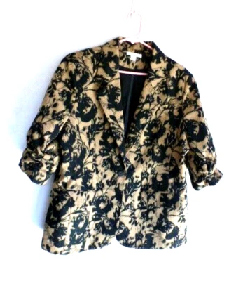 Coldwater Creek 3/4 Manga Acanalada Chaqueta Blazer Bolsillos XL 18 1X Negro Beige Foto 1 de 4