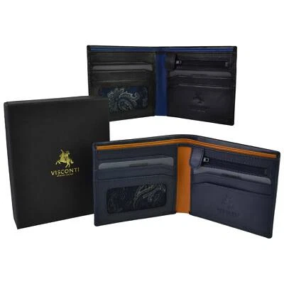 Mens Leather Stylish Bifold Wallet by Visconti; Parma Collection GIFT Box Pai... - Image 1 of 2
