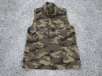 Love Tree Vest Womens Medium Green Cotton Camo Snap Collared Utility Pockets - Image 1 of 4