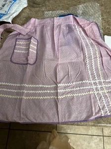 Vintage Homemade  Half Apron 1950s Pink-purple Polka Dot - Picture 1 of 7