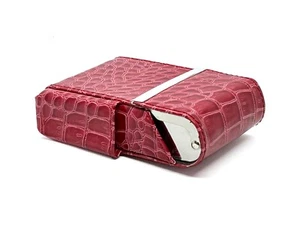 Red Croc Leather Cigarette Hard Case Flip Top Lighter Smoke Holder - Picture 1 of 17