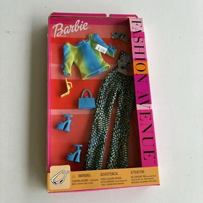 BARBIE FASHION AVENUE #25701 VTG 2002 60's MOD OUTFIT BLUE YELLOW TOP PANT - Photo 1/2