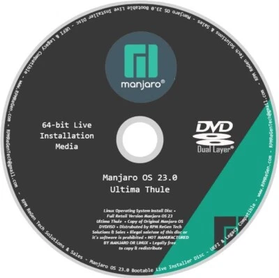 Manjaro PC Installation Disc: BOOTABLE Manjaro 23 LINUX DVD RELEASE ULTIMA THULE - Image 1 of 2