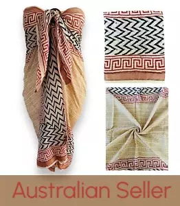 JARI 100% Cotton Voile Hand Block Print Silk Border Plus Size Sarong Cover-Up - Picture 1 of 65