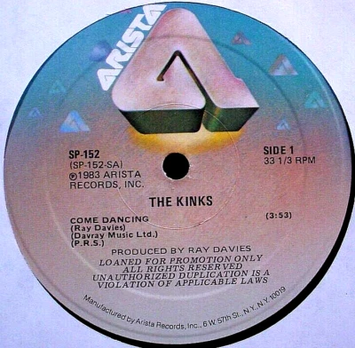 KINKS - Come Dancing / Noise - '83 Arista lbl NM 12" PROMO single - Image 1 of 3