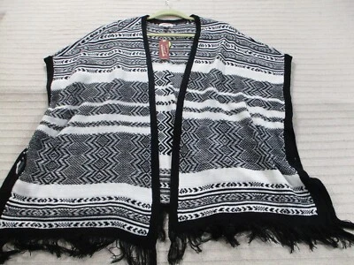 Chaqueta Arizona para mujer 1X blanca a rayas flecos abiertos sin mangas negra acrílico suave Foto 1 de 4