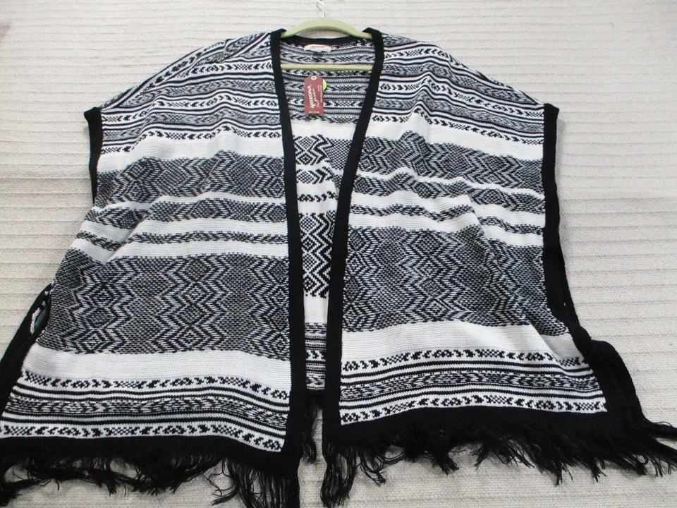 Jaqueta feminina Arizona 1X listrada branca franja aberta sem mangas preta acrílica macia - Imagem 1 de 4