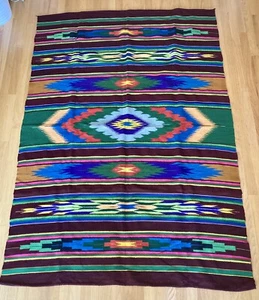 Manta Sarape Mexicana Saltillo Grande Multicolor 78" x 54" - ¡Preciosa! - Imagen 1 de 4