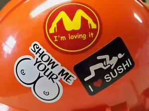 3 calcomanías adhesivas de sombrero duro Lovin It Sushi Show Me Boobs divertidas para casco - Imagen 1 de 1