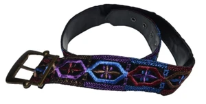 Vtg Sz 36 Colorful Embroidered Velvet Boho Folk Festival Belt Unisex - Picture 1 of 7